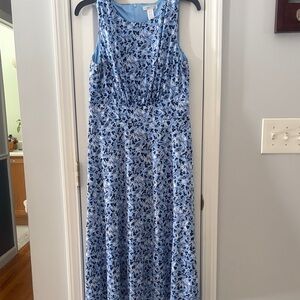 London Times Light Blue Floral Maxi Dress with Navy Details